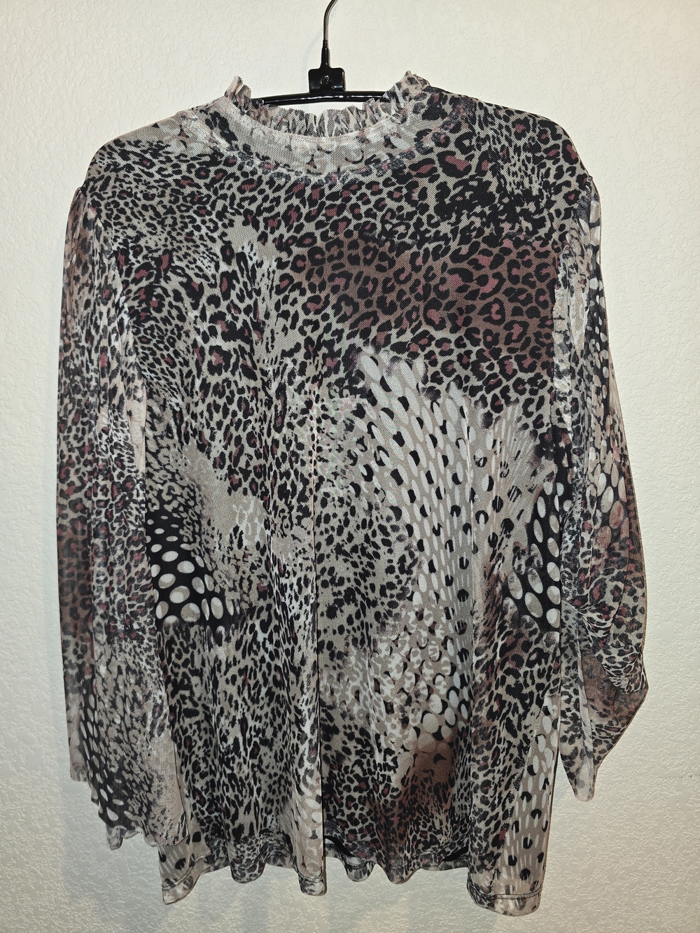 Chico's Animal Print Mesh Overlayer Mock Neck Top - Size 2 (US Large)
